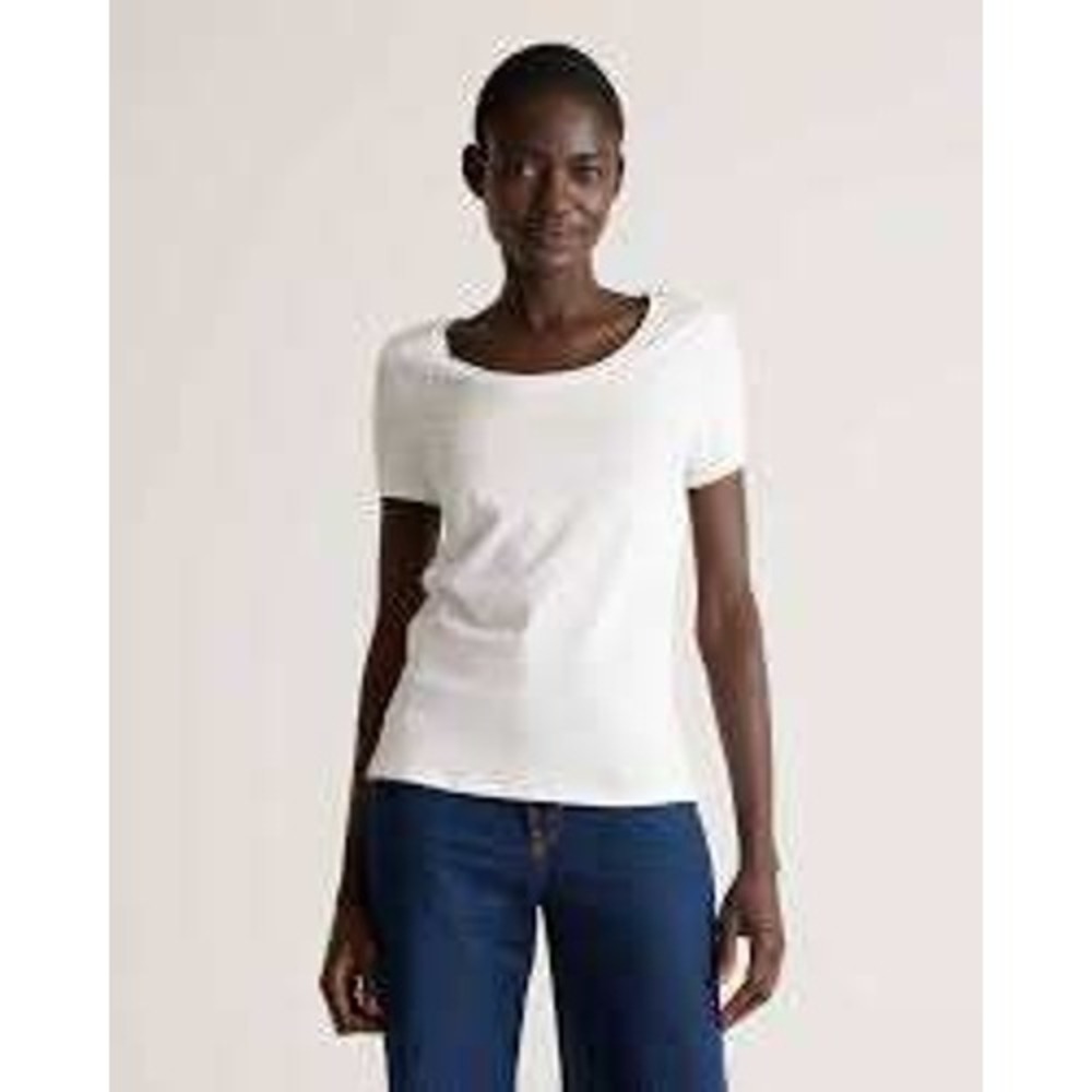 Quince White Cotton Modal Scoop Neck Tee Short Sleeve Shirt Medium NEW